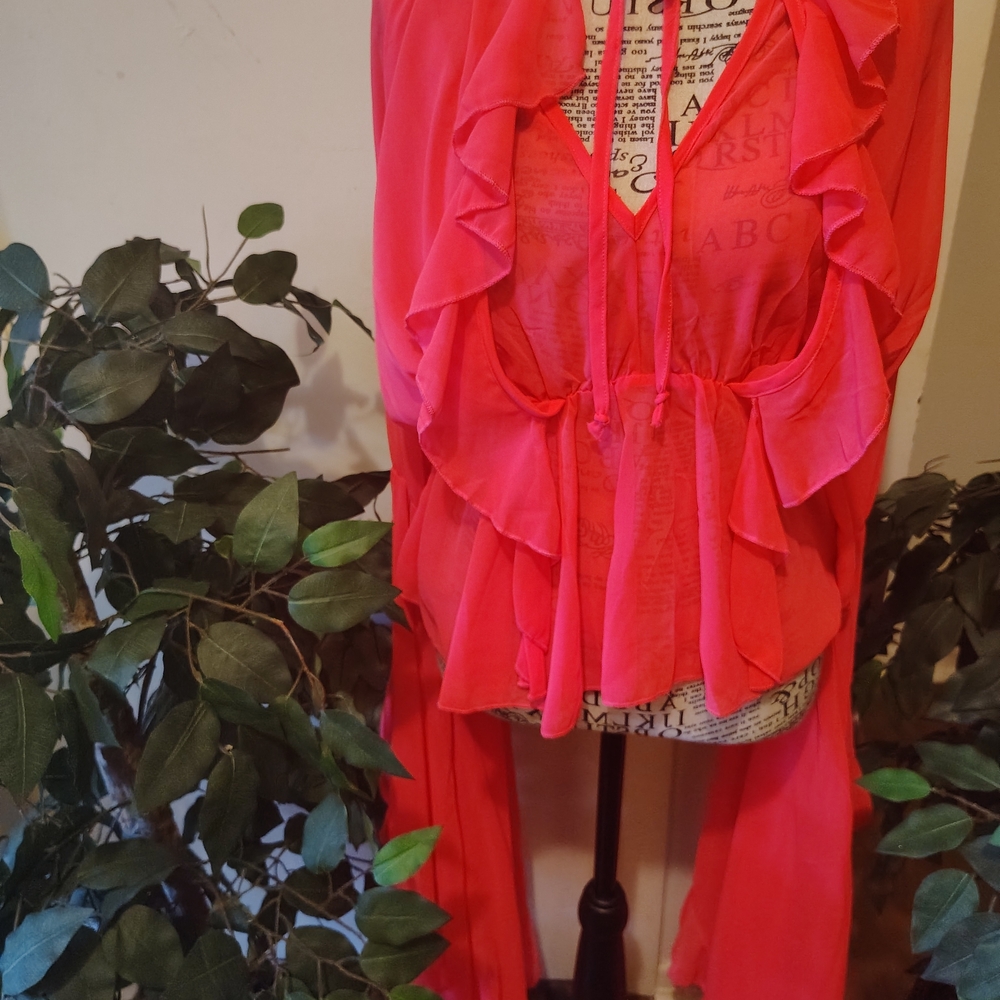 Women's Ruffled Open-Front Blouse - Hot Pink